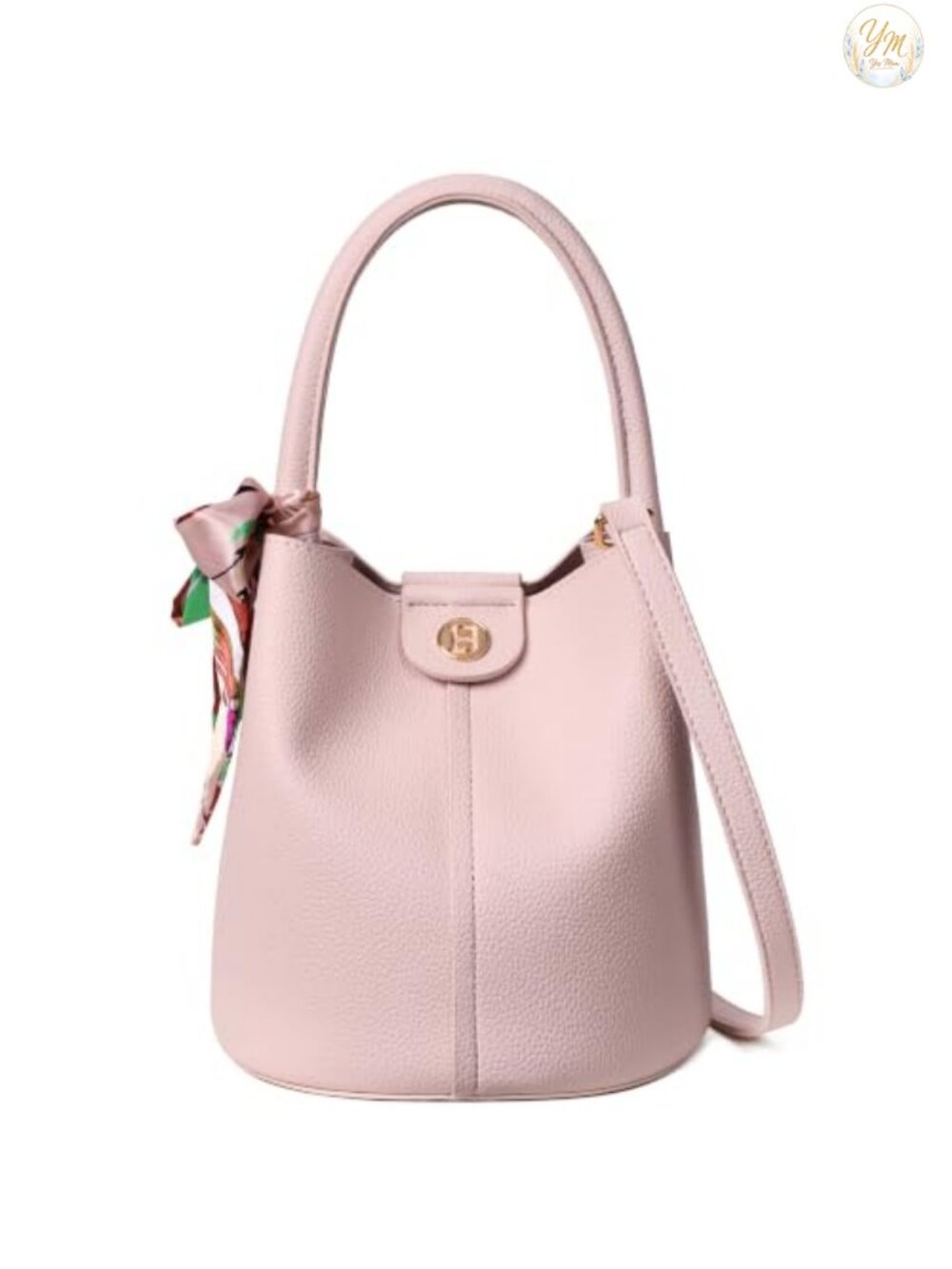 Small Vegan Leather Crossbody Bucket Bag with Scarf